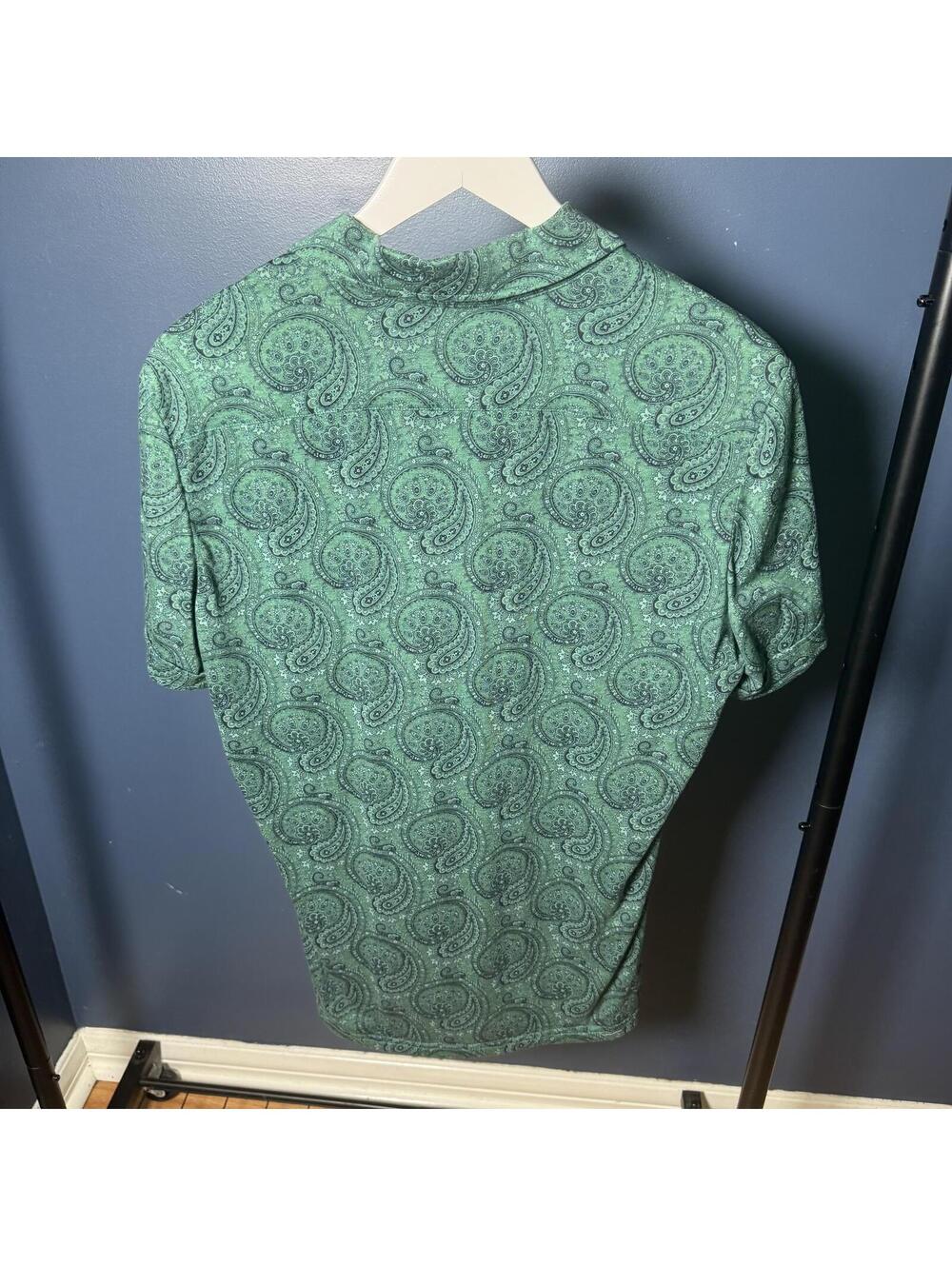 Emanuel Berg Modern Slim Fit Green Paisley Polo Shirt M Cotton Made in Poland - Picture 3 of 8